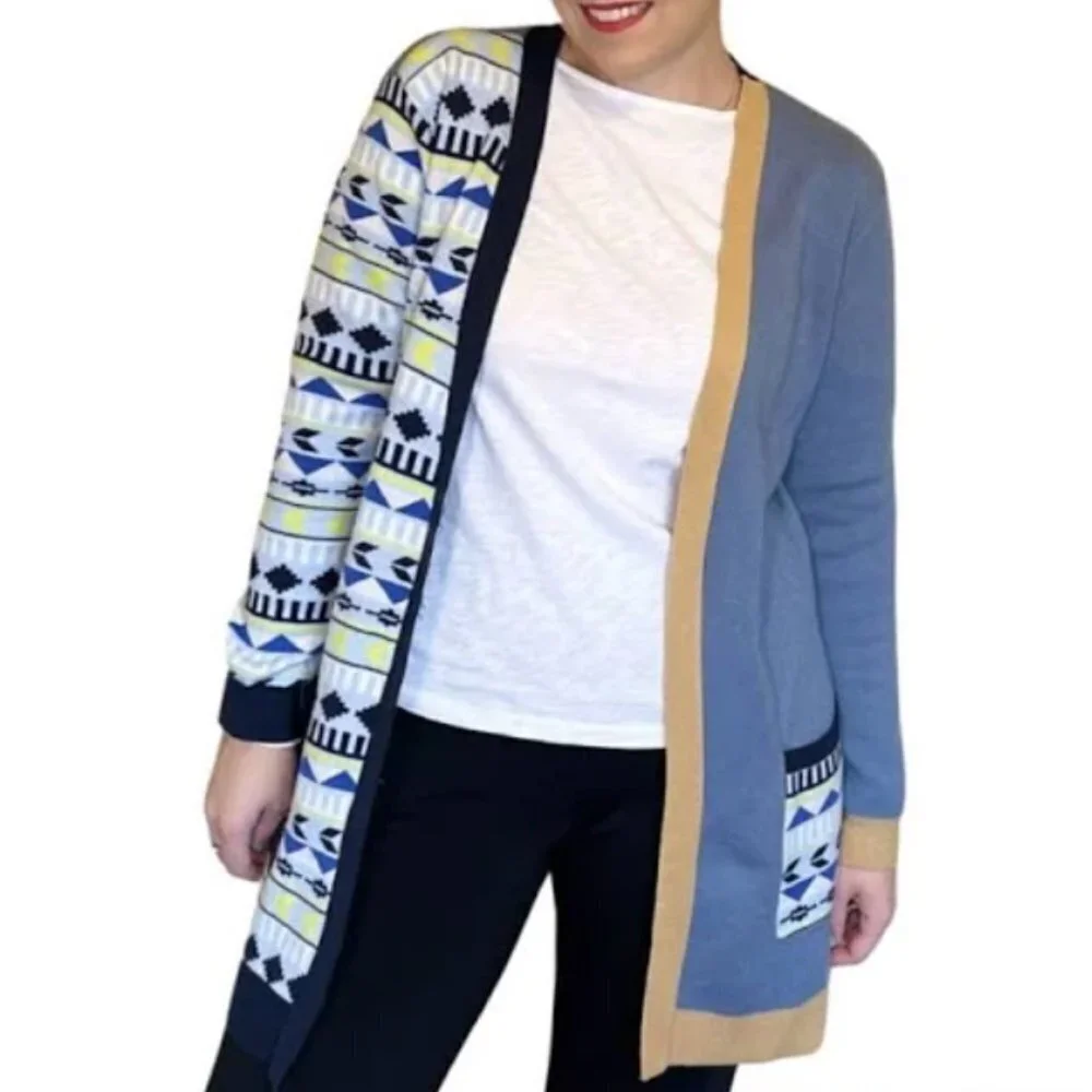 Style & Co Long Sleeve Geometric Print Mixed Media Cardigan - Blue - size 1X - Picture 11 of 11